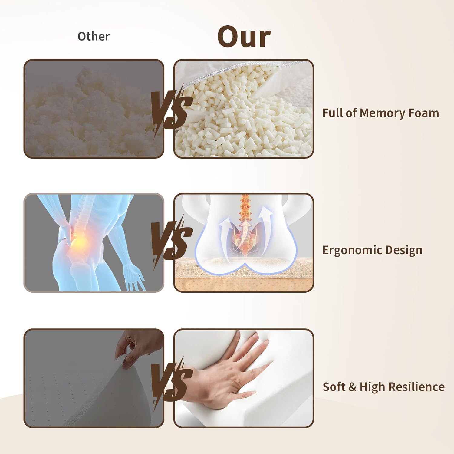 Chair Cushions for Dining Chairs, Tufted Foam Kitchen Chair, Non-Slip Seat Cushions with Ties Set of 4, 15.5" x 15.5" x 4", Beige