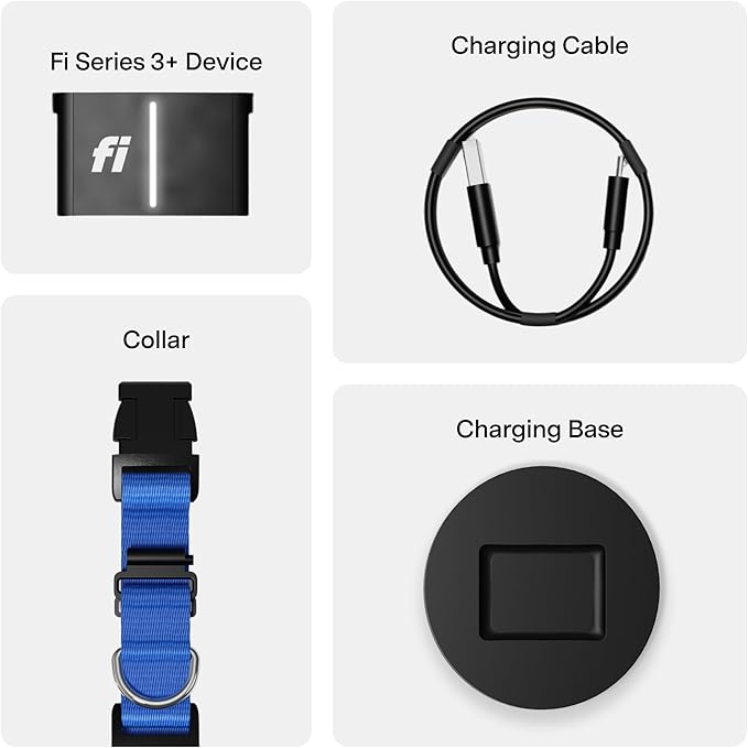 New Fi Series 3+ Smart Dog Tracker Collar [12 Month Membership Included] GPS Tracker for Dogs with Health & Behavior Monitoring, Escape Alerts, Waterproof, LED, Apple Watch Compatible (Blue, X-Large)