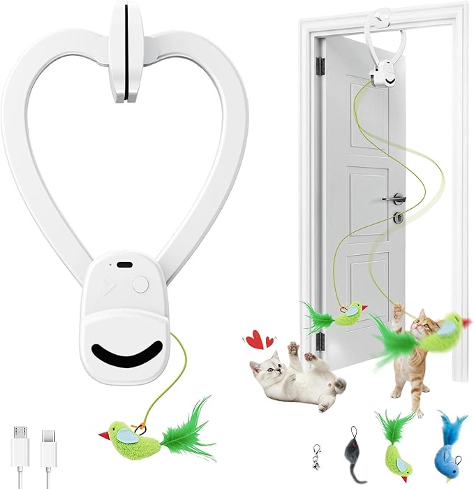 Interactive Cat Toys for Indoor Cats Automatic Electric Flying Bird Feather Mouse Toy - Best Kitten & Adult Cat Enrichment Mouse cat Toy Hanging Electric Kitty Toys for Bored Cats