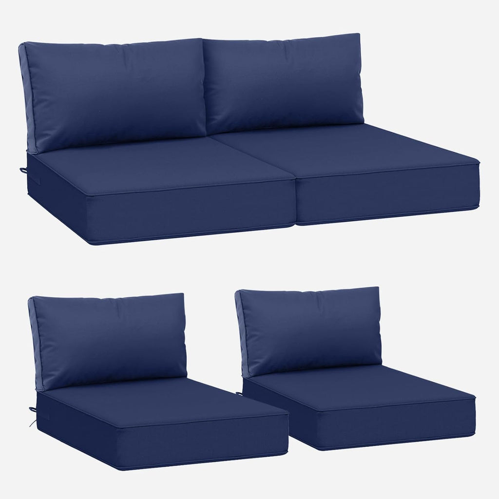 AAAAAcessories Outdoor Deep Seat Cushions, Waterproof, Fade-Resistant Patio Furniture Replacement Cushions, 24" x 24" x 5" + 24" x 13.5", Set of 4, Navy Blue