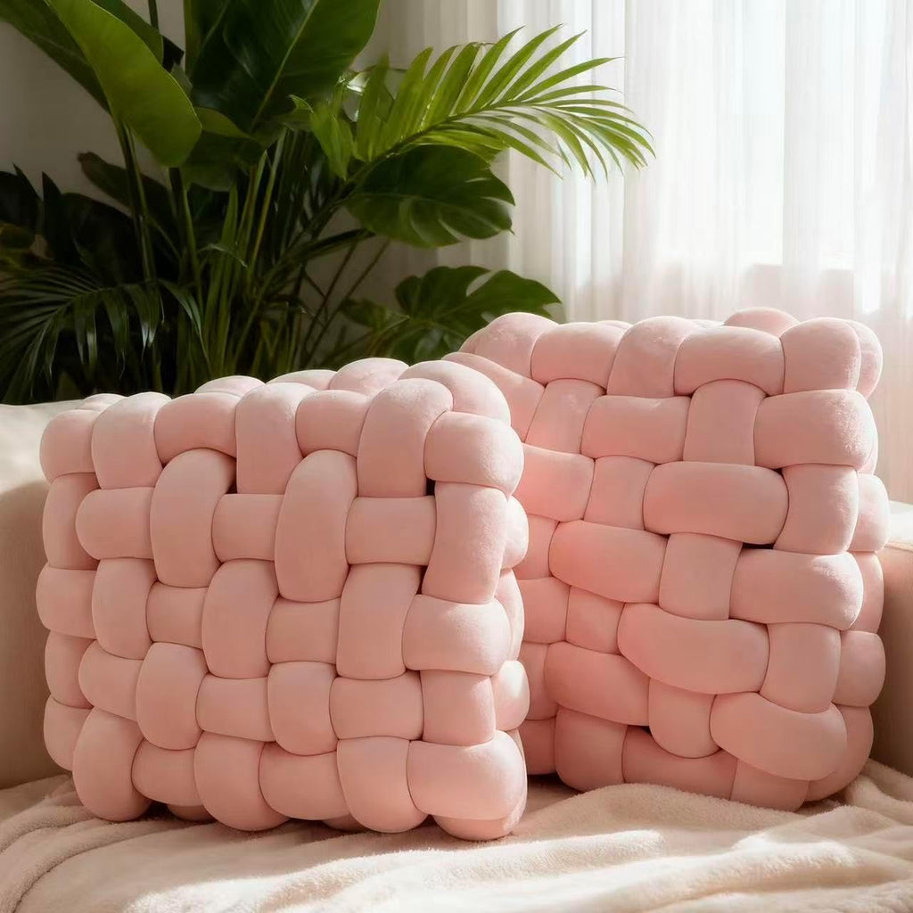 2Pcs Square Knot Throw Pillows, Suitable For Bedroom Decoration, Sofa Decorative Pillows, Home Decoration, Home Decor Living Room 12 inches * 13 inches (Pink)