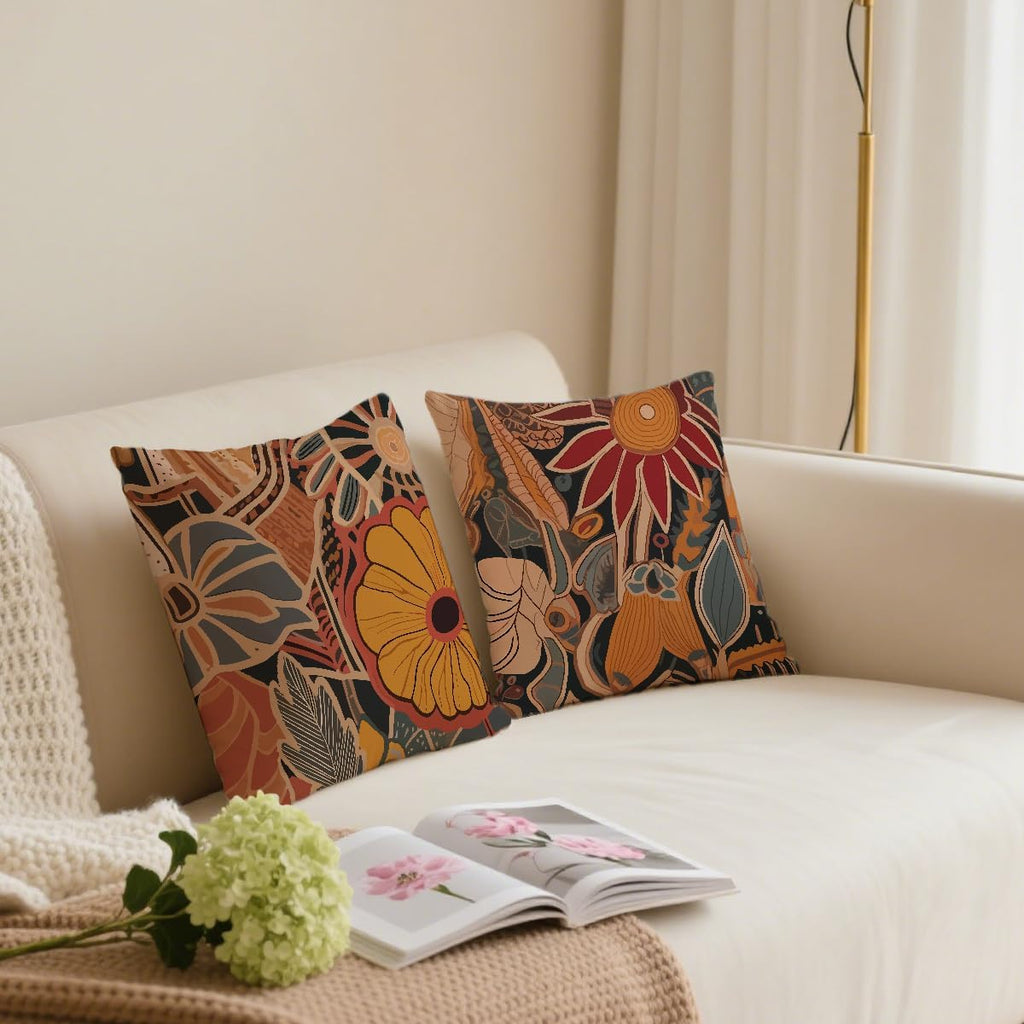 2 Pcs Abstract Art Colorful Mid Century Modern Throw Pillow Covers, Fall Boho Floral Geometric Minimalist Pillow Covers for Couch Sofa Bed Bedroom Apartment Dorm Living Room Office Home Decor