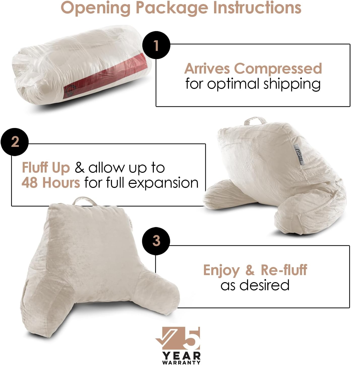 Nestl Reading Pillow with Shredded Memory Foam, Designed for Sitting Up in Bed and Couch, Back and Arms Adjustable Support for Adult & Teens Backrest Pillows for Reading, with Washable Cover Linen