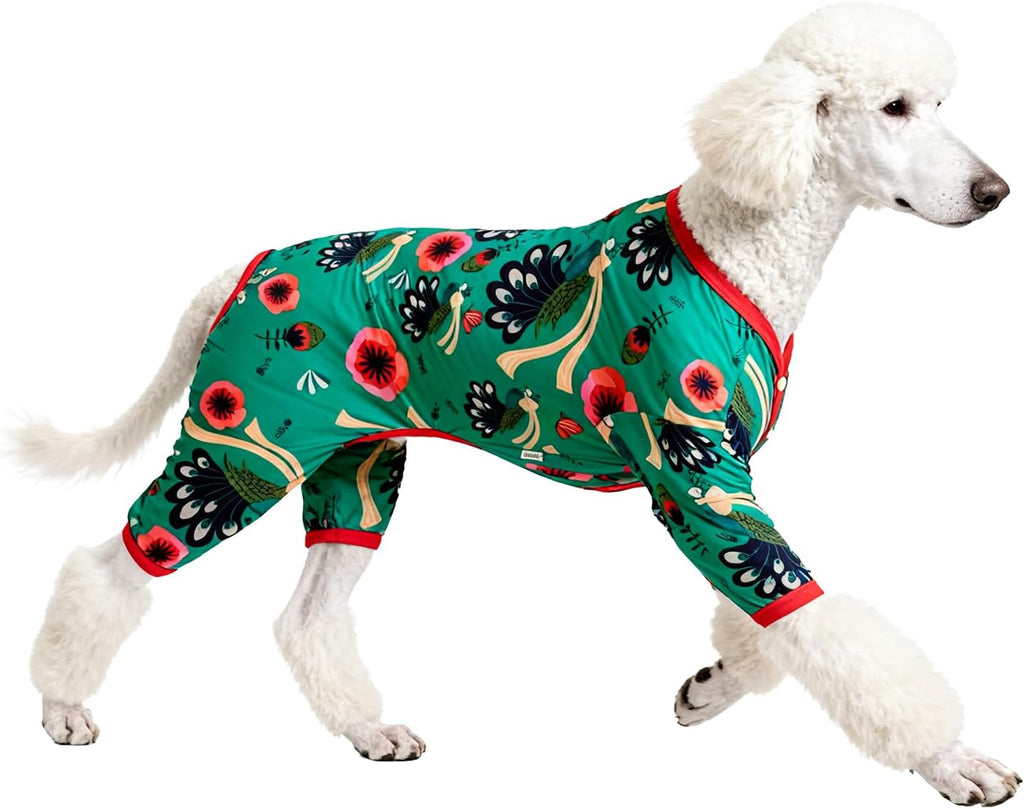LovinPet Pitbull Dog Pajamas, Pet Anxiety Relief Shirt, UV Protection Dog Clothes, Comfy Lightweight Fabric, Turquoise Peacock Prints, Pet Pajamas for Dogs, Pitbull Clothes, Green M