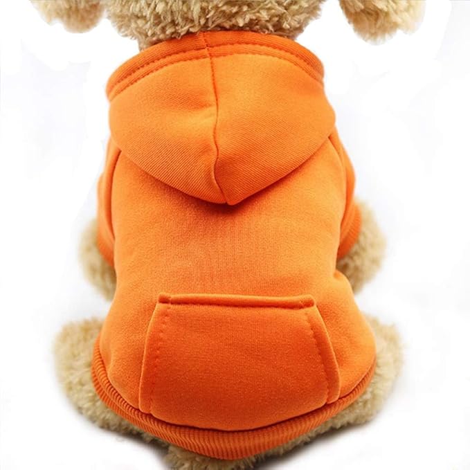 Jecikelon Winter Dog Hoodie Sweatshirts with Pockets Warm Dog Clothes for Small Dogs Chihuahua Coat Clothing Puppy Cat Custume (Orange, X-Large)