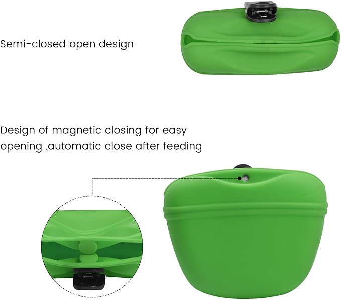 AUDWUD - Silicone Dog Treat Pouch - Clip on Portable Training Container - Convenient Magnetic Buckle Closing and Waist Clip - No BPA
