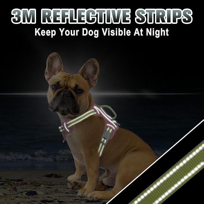 BARKBAY No Pull Dog Harness Large Reflective Dog Harness with Front Clip and Easy Control Handle for Walking Training Running with ID tag Pocket(Baby Pink & Sunlight,S)