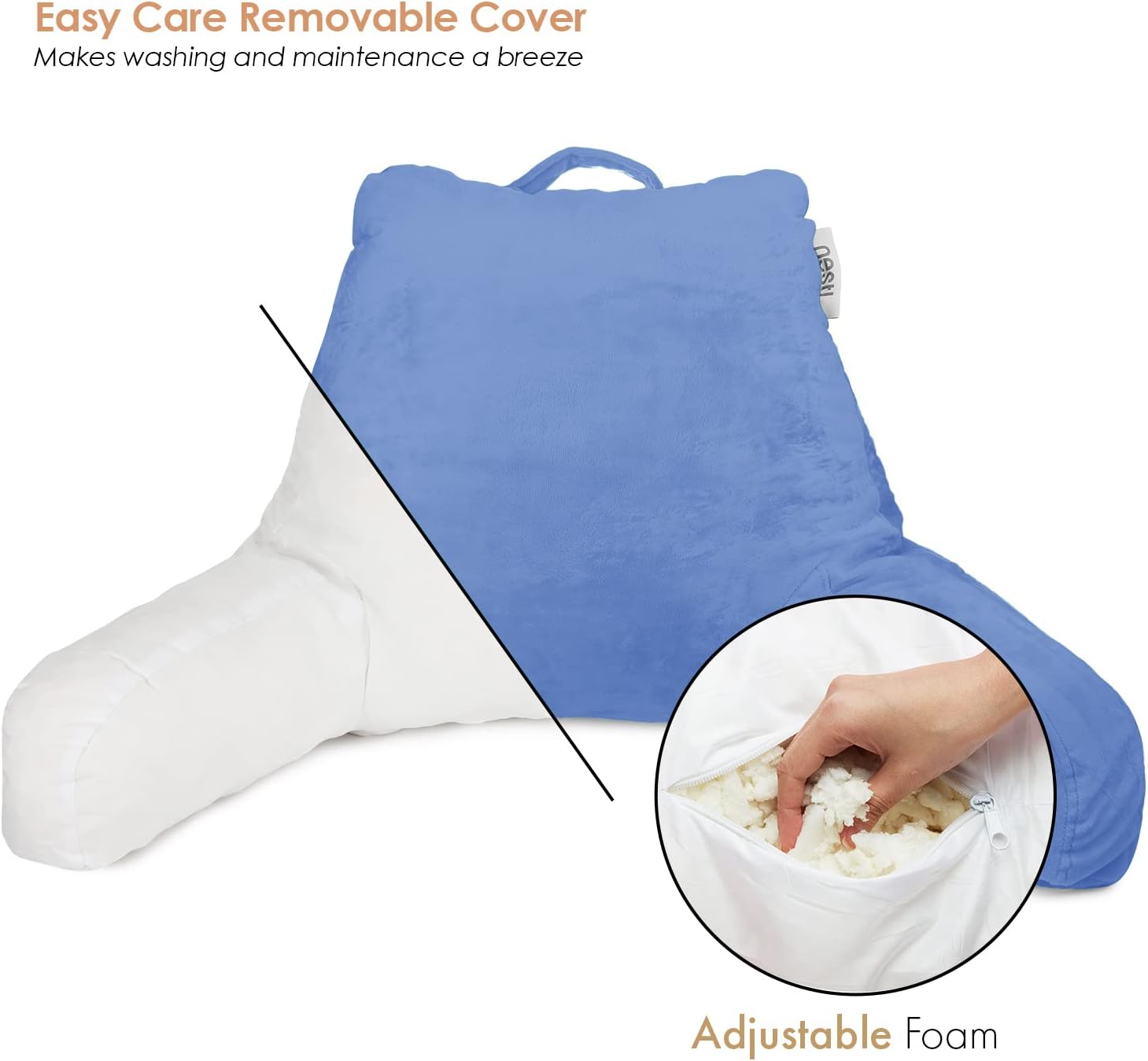 Nestl Reading Pillow for Kids & Teens with Shredded Memory Foam, Backrest Pillows for Reading, Watching, and Gaming, Use on The Couch, Bed, or Floor, Adjustable Support with Washable Cover Calm Blue