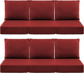 Luxury 6" Outdoor Cushions for Patio Furniture, 24x24x6" Thick Seat Cushion Set of 6, Fade Resistant Couch Chair Replacement Cushions High Density Deep Wicker Chair Cushion w/ Removable Cover, Red