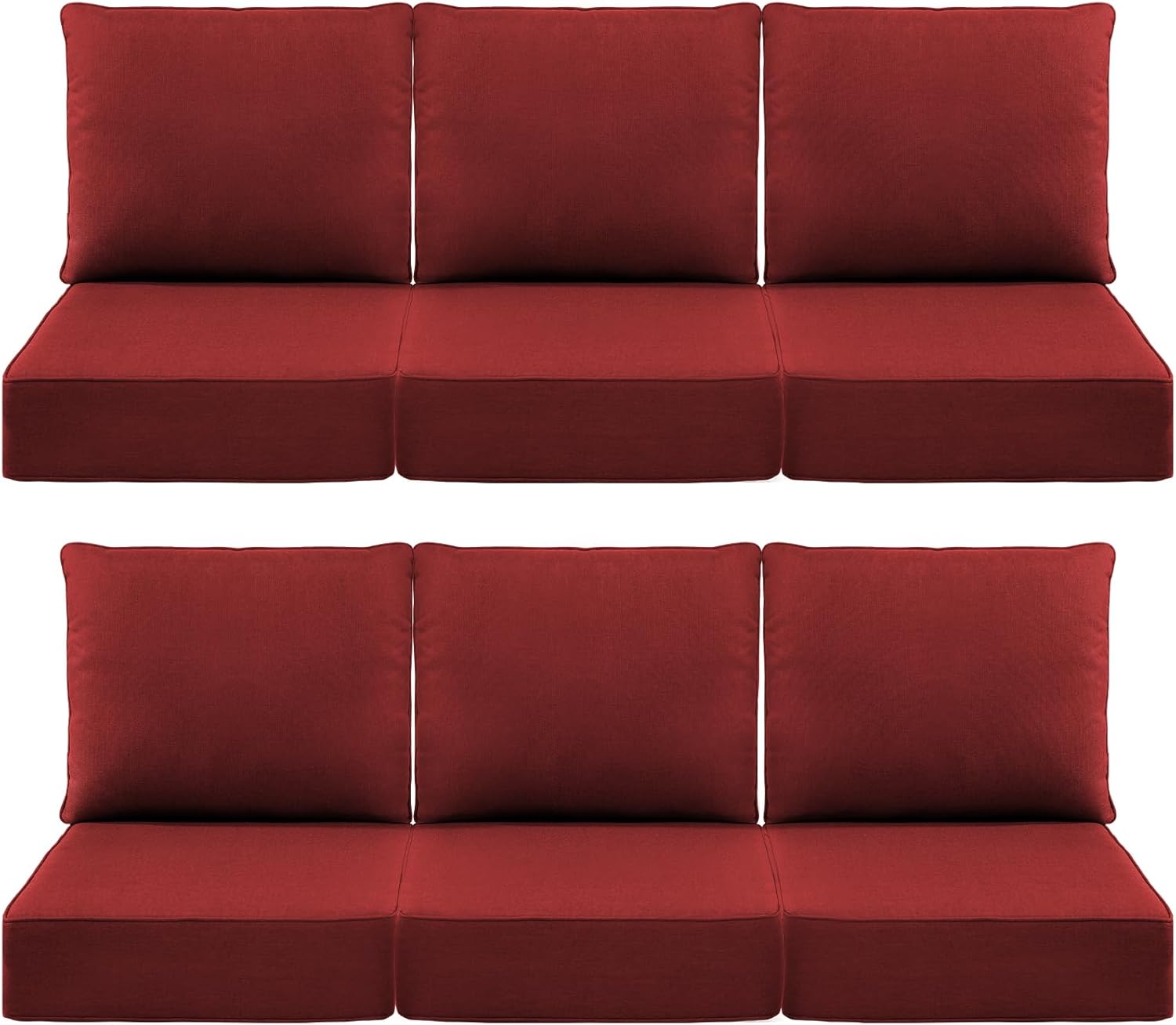 Luxury 6" Outdoor Cushions for Patio Furniture, 24x24x6" Thick Seat Cushion Set of 6, Fade Resistant Couch Chair Replacement Cushions High Density Deep Wicker Chair Cushion w/ Removable Cover, Red