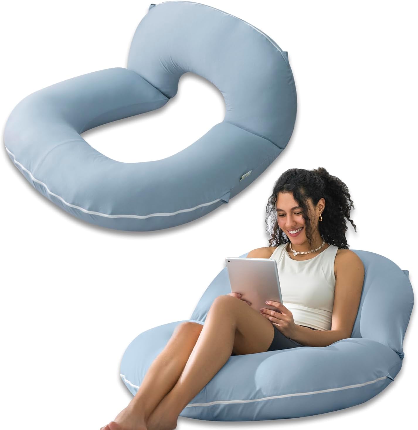 INSEN Reading Pillow, Back Pillow for Sitting in Bed and Couch, Gaming Pillow for Adults, Sit Up Support for Bed (Cooling Cotton-Blue, Basic)