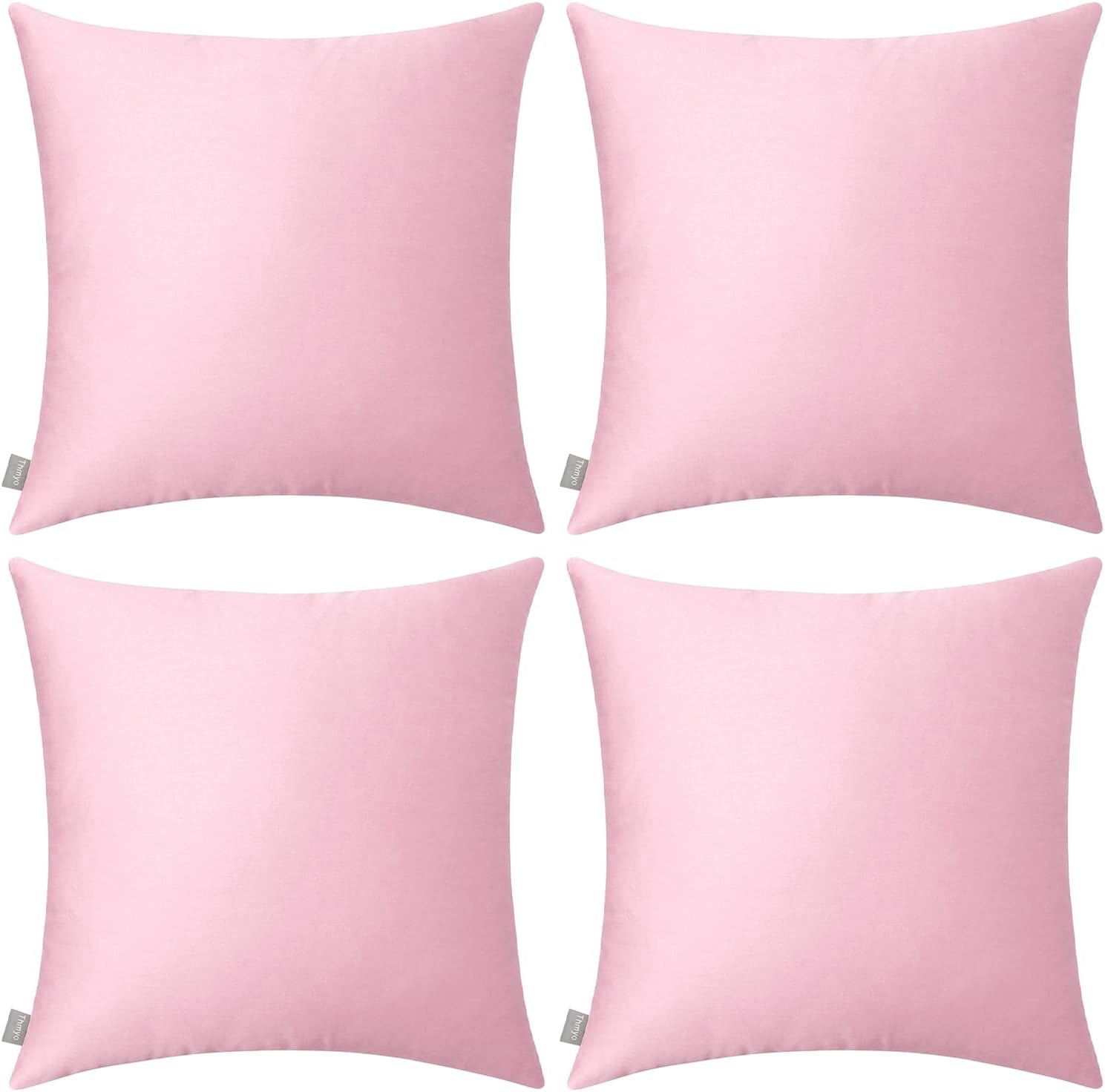 Thmyo 4-Pack 100% Cotton Comfortable Solid Decorative Throw Pillow Case Square Cushion Cover Pillowcases Sublimation Blank DIY Pillow Covers for Sofa(Only Covers, No Pillows)(18x18 inch/45x45cm,Pink)