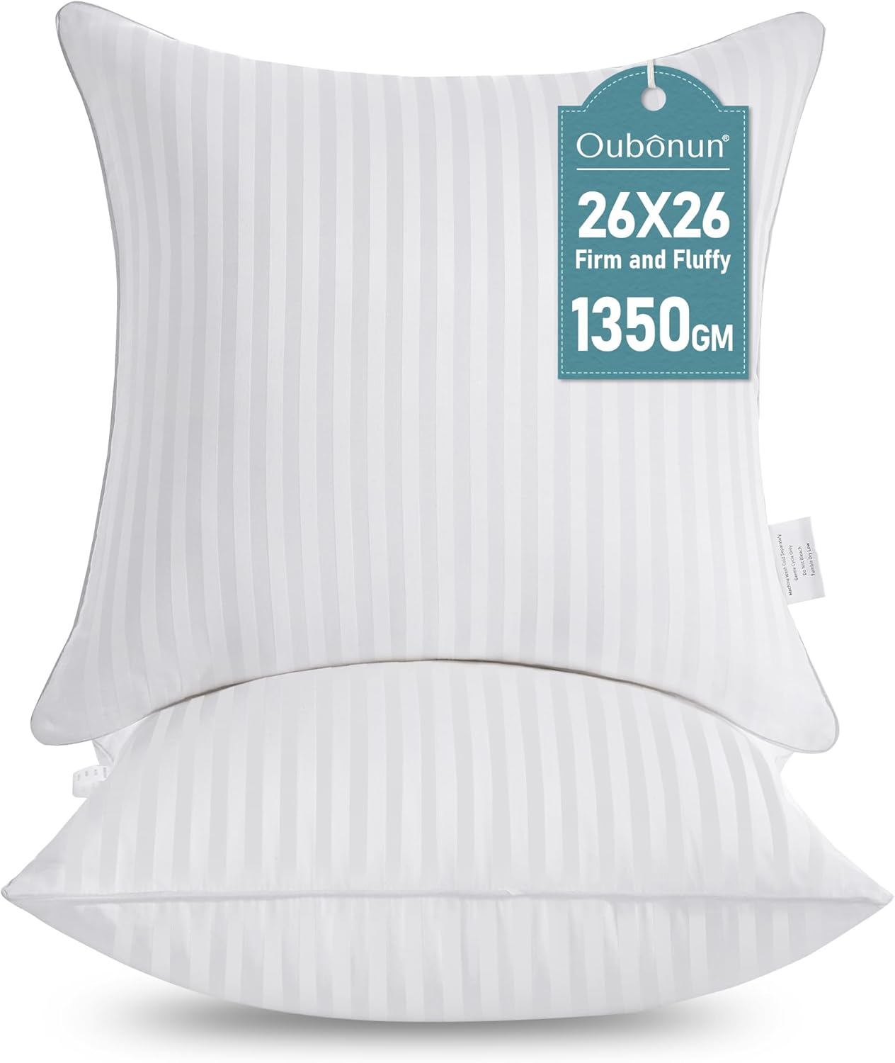 Oubonun 26 x 26 Euro Pillow Inserts, Firm and Fluffy Decorative Square Pillows for Couch Bed Sofa with Soft Cotton Cover White Cushion with Down Alternative Pack of 2