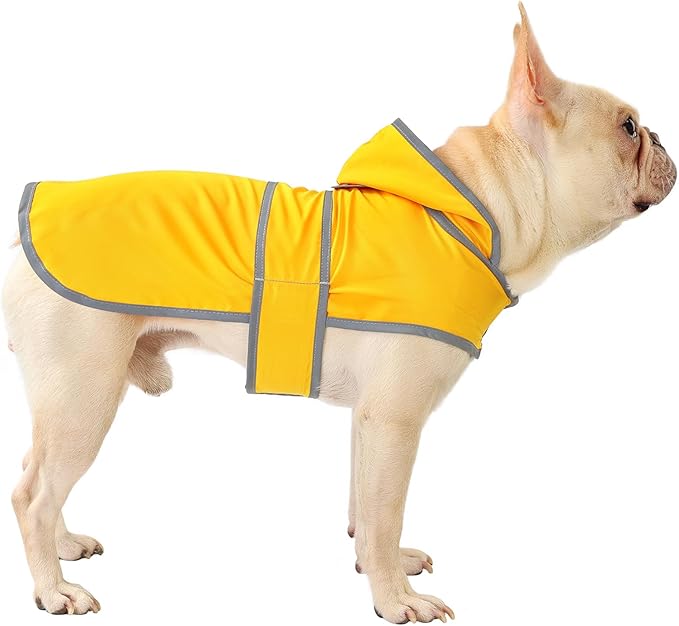 Dog Raincoat for Medium Dogs Waterproof Hooded Rain Jacket with Reflective Strips Leash Hole & Poncho Adjustable Fit (Yellow,M)