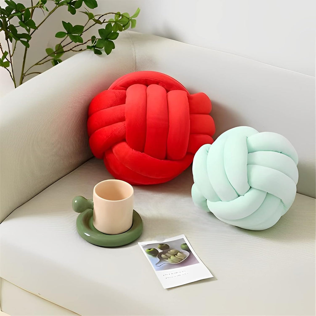 Knot Ball Pillows, Round Throw Pillow Cushion Home Decoration Soft Plush Pillow, Throw Knotted Ball Pillow Handmade Children Room Decoration Round Plush Toy Pillow (Red,11"/28cm)