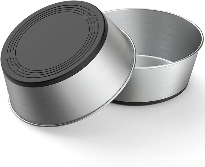 304 Stainless Steel Dog Bowls Set of 2, Anti Rust Metal & Non Slip Rubber Base, Heavy Duty Large Feeding Dishes, Food Grade BPA Free, Food and Water Bowl for Medium Dogs (48oz, 6cup)