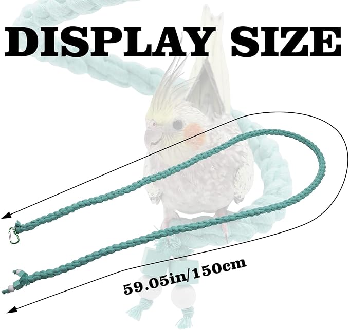 Dnoifne 59 Inch Spiral Rope Perch, Bird Cage Stand Pole Accessory, Climbing Toy for Parrot, Parakeet, Budgie, Lovebird, Cockatiel (59"/1.5 M)
