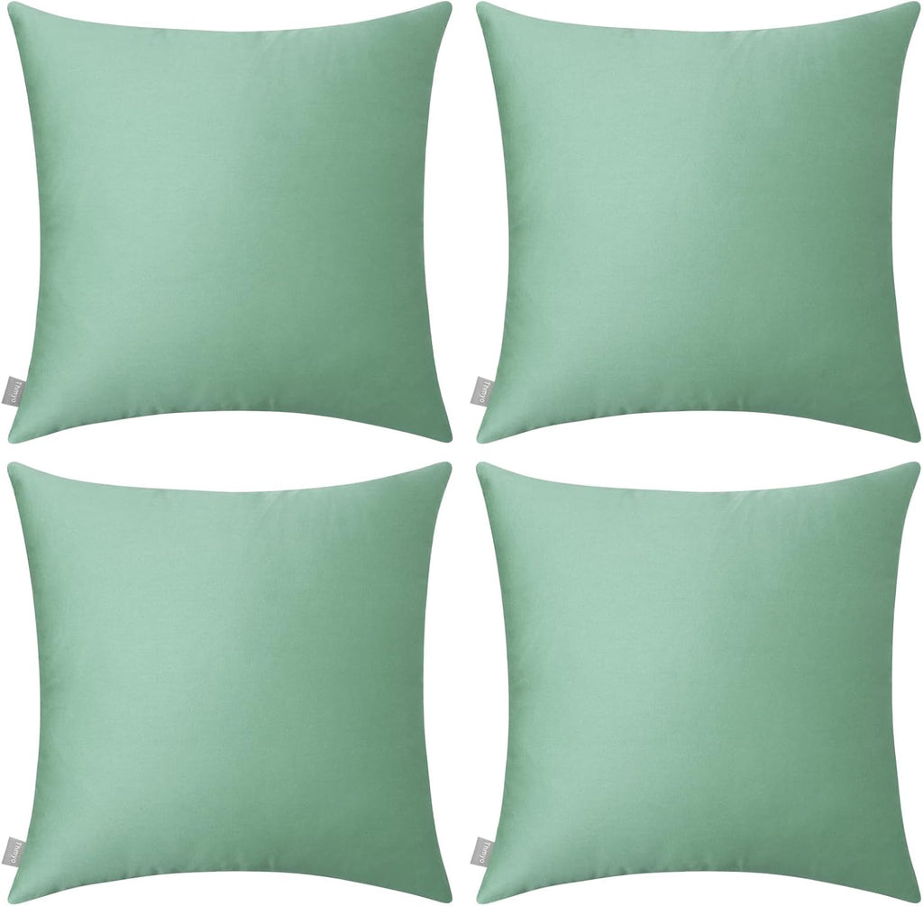 Thmyo 4-Pack 100% Cotton Comfortable Solid Decorative Throw Pillow Case, Square Cushion Cover Pillowcase Sublimation Blank Pillow Covers DIY Throw Pillowcase for Sofa(16x16 inch/ 40x40cm,Mist Green)