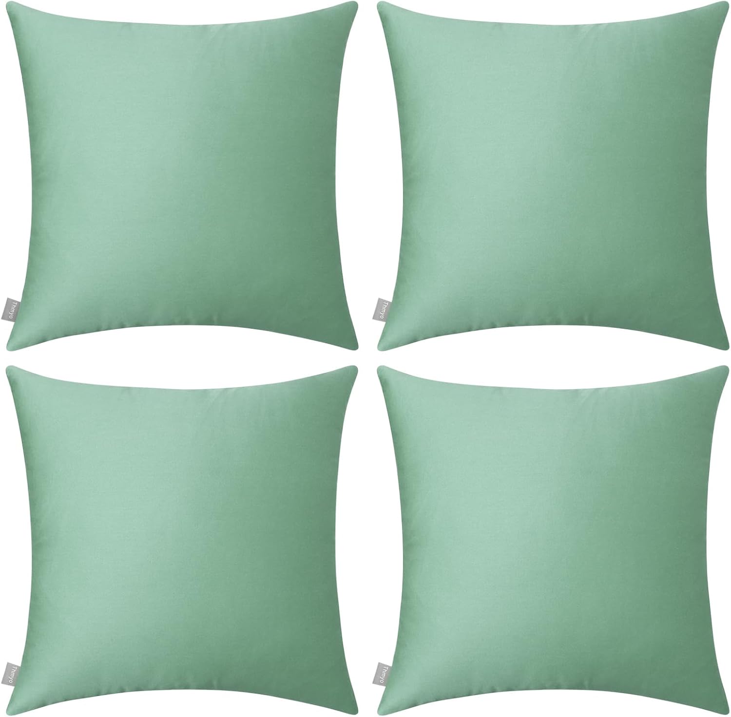 Thmyo 4-Pack 100% Cotton Comfortable Solid Decorative Throw Pillow Case, Square Cushion Cover Pillowcase Sublimation Blank Pillow Covers DIY Throw Pillowcase for Sofa(16x16 inch/ 40x40cm,Mist Green)