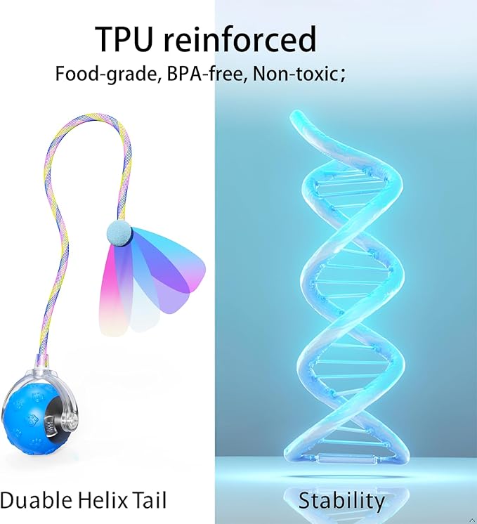 Interactive Cat Ball Toy, Automatic Self-Rolling, Motion-Activated, 3 Replaceable Teaser Wand Tails, Food-Grade TPU-Reinforced, Built-In Bluetooth Speaker with Preloaded Bird Sounds/Optional Music