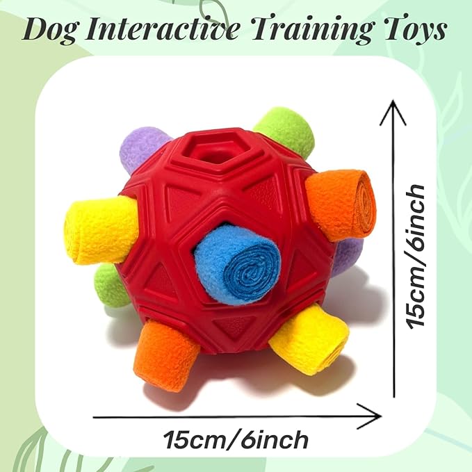 Snuffle Ball for Dog Toys Unbreakable Upgrade Ball Interactive Toy Foraging Snuffle Mat Puppy Treat Dispenser Slow Feeder Dog Puzzle Toys for Small, Medium, Large Pets (Red Rainbow)
