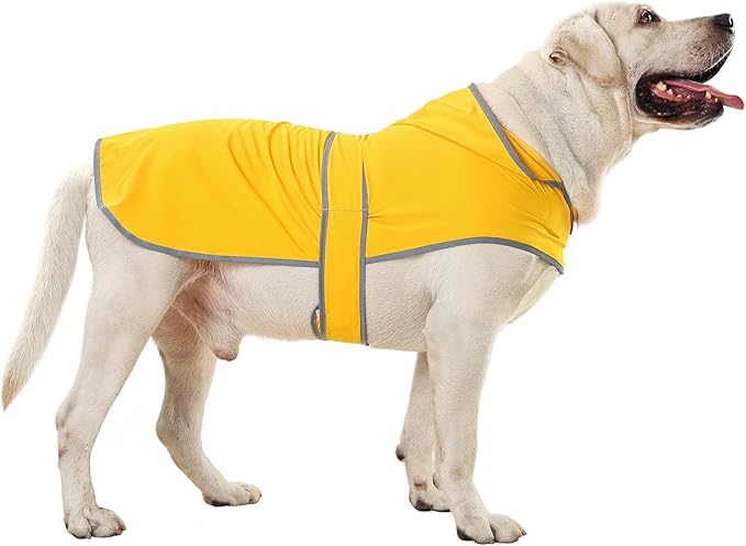 Dog Rain Coat for Large Dogs Waterproof Hooded Rain Jacket with Reflective Strips Leash Hole & Poncho Adjustable Fit (Yellow,XL)