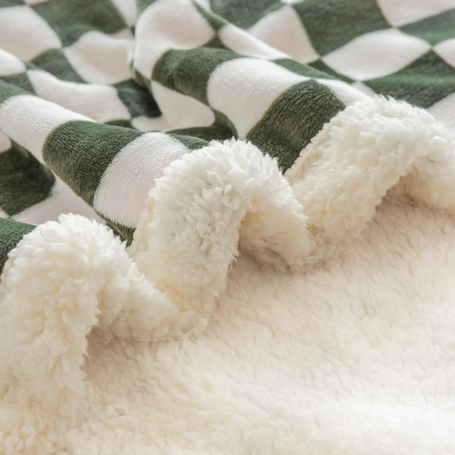 LOMAO Sherpa Throw Blanket Fleece Blanket with Checkered Pattern Soft Thick Blanket for Couch, Bed, Sofa Luxurious Warm and Cozy for All Seasons (Dark Olive, 90"x90")