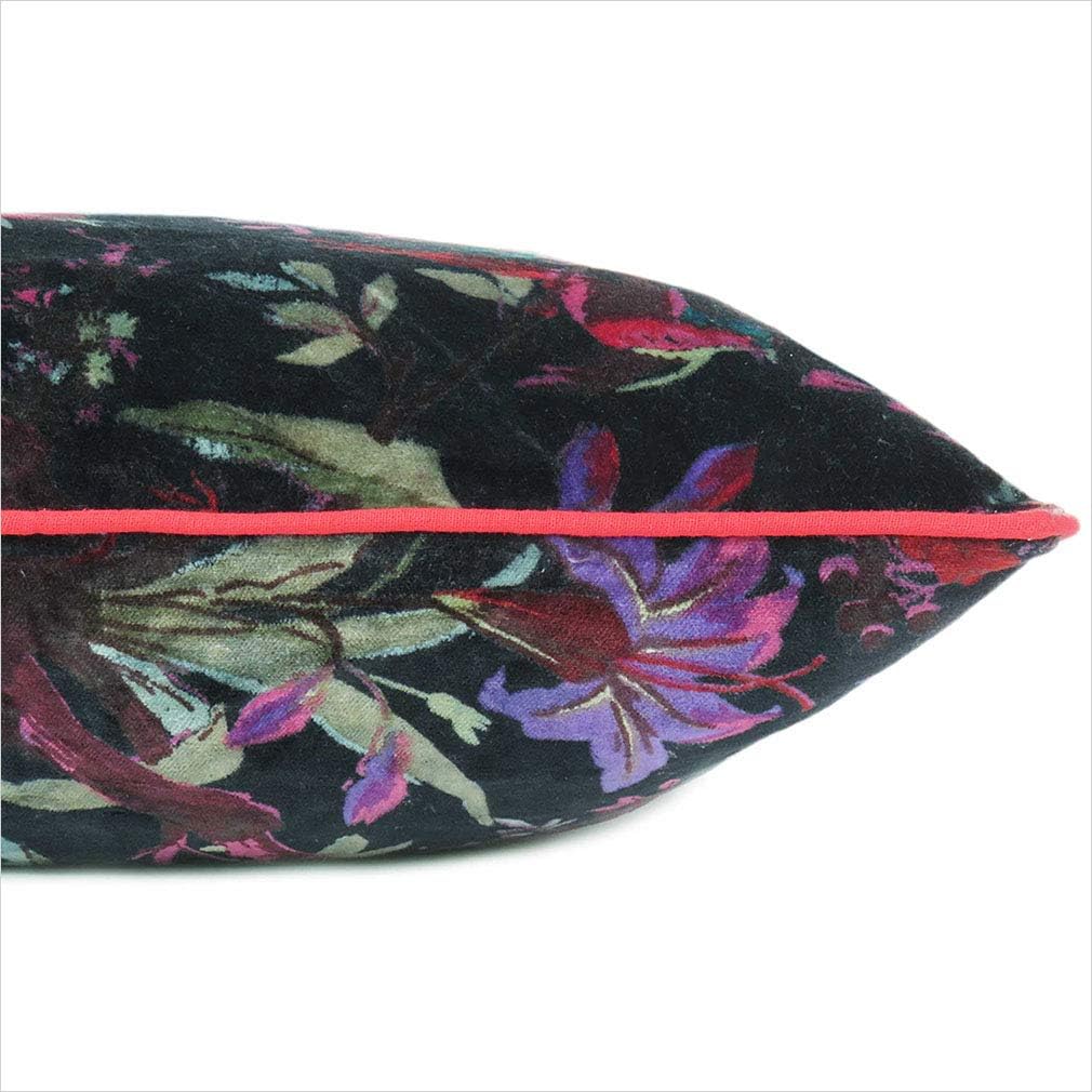 Eyes of India Boho Velvet Bird Print Throw Pillow Cover, Colorful Decorative Floral Accent Bohemian Cushion Case for Sofa Couch Bedroom Living Room, 20x20 inch (50x50 cm), Black