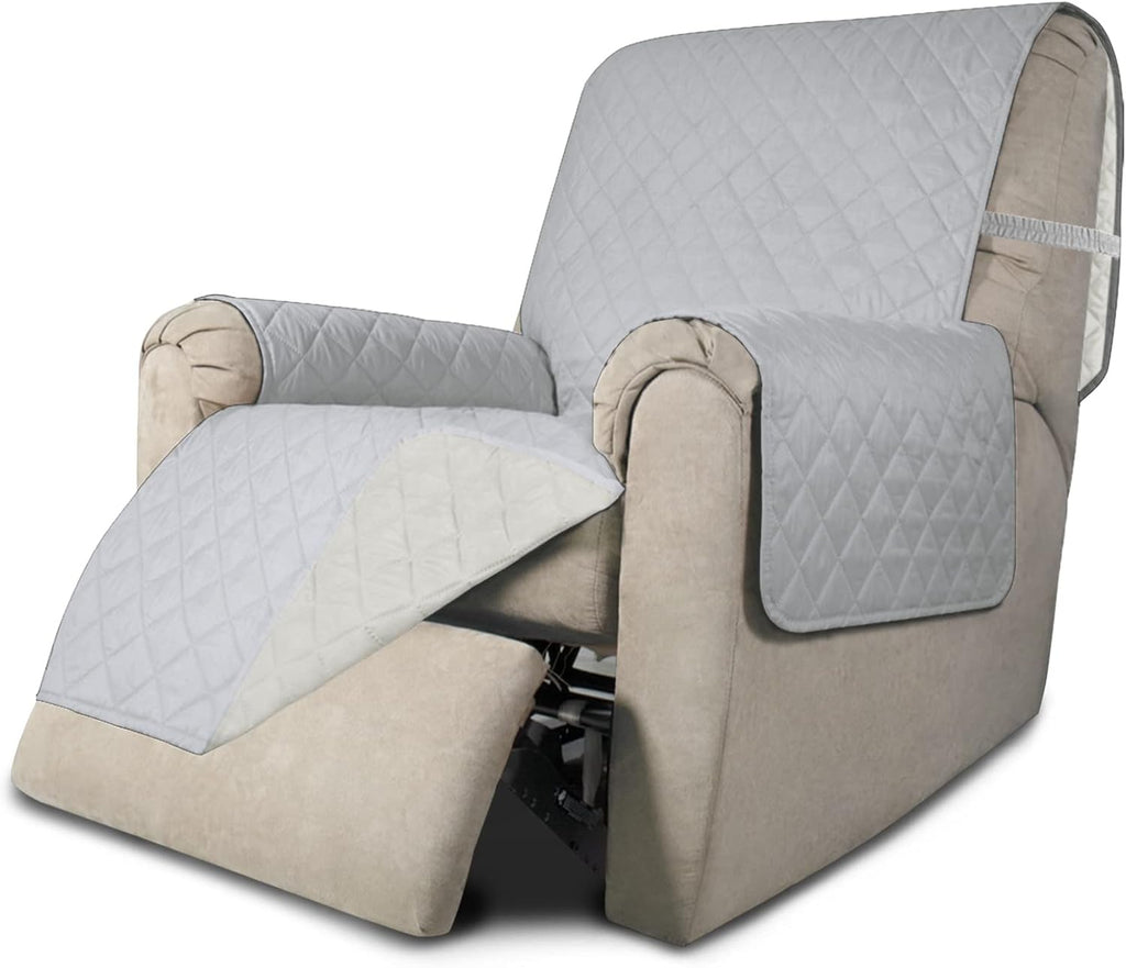 Easy-Going Recliner Chair Slipcover Reversible Sofa Cover Water Resistant Couch Cover Furniture Protector with Elastic Straps for Pets Dog (Recliner 22 inch, Light Gray/Ivory)