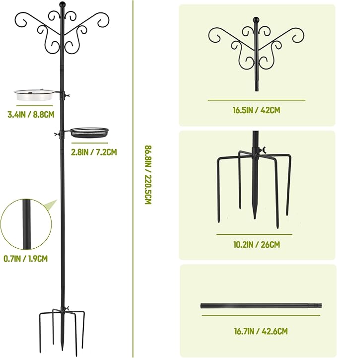 MIXXIDEA Bird Feeding Station Bird Feeder Pole with 5-Prong Base Hanging Hooks Water Bath Mesh Tray Wind-Resistant Water Bowl with Metal Snap Fastening for Outdoors to Attract Wild Birds