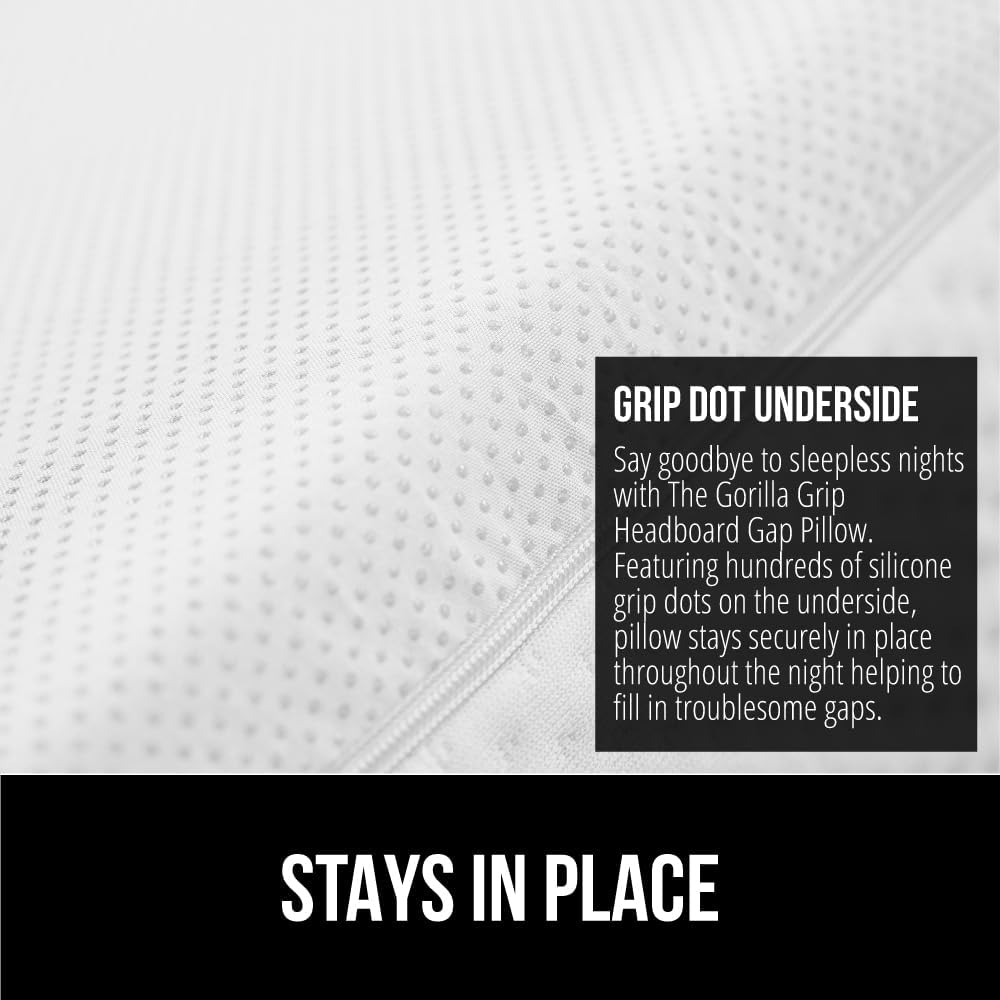 GORILLA GRIP Patent Pending King Bed Wedge Pillow Headboard Gap Filler, US Designed, Comfortable Supportive High Density Foam Pillows, Stay in Place Gripping Dots, Wedges Between Mattress, White