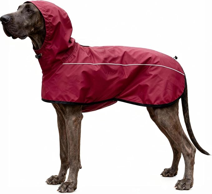 Mosucoirl Dog Raincoat Jacket Reflective Adjustable Hooded Pet Poncho Rain Coats with Leash Hole Waterproof Clothes for Small Medium Large Dogs (Red, XL)