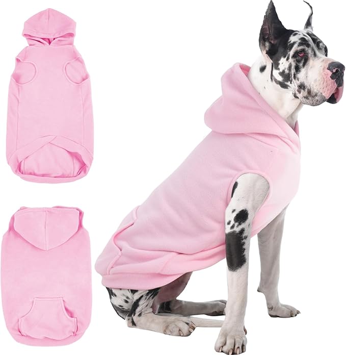 IECOii Warm Dog Hoodie for Large Dogs, Extra Large Dog Hoodie Fleece Vest with Leash Hole & Pocket, Big Dogs Sweatshirt for Giant Breed, Pullover Sleeveless Great Dane Sweater, Pink, 4XL