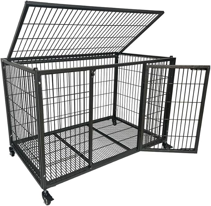 37 inch Heavy Duty Wire Dog Crate Cage Kennel for Large Dogs, High Anxiety Dog Crate with Removable Wire Trays and Wheels, Extra Large XL XXL