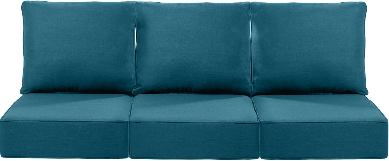 Luxury 24x24x6 Inch Patio Chair Cushions Set of 3 - Memory Foam Deep Seat Water-Resistant Patio Cushion for Lawn Dining Rocking Swivel Chairs Loveseat 3-Seater Sectional Sofa - Peacock Blue