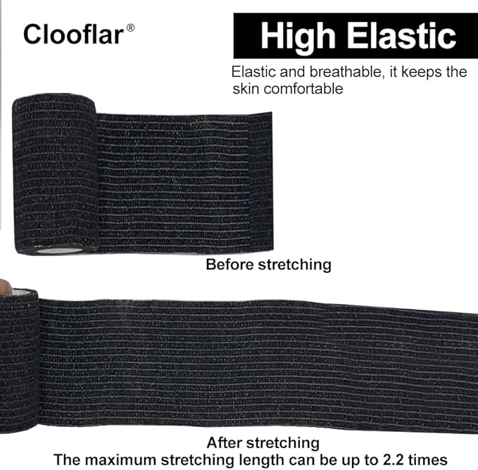 12 Pack Self Adhesive Bandage Wrap,3" X 5 Yards Black Elastic Cohesive Bandage for Sports,Wrist,Ankle,Vet Wrap,Grip Tape