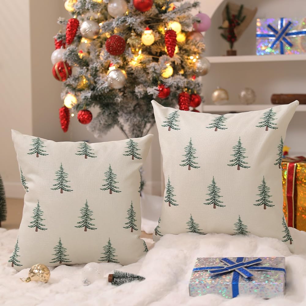 DFXSZ Christmas Pillow Covers 20x20 inch Set of 2 Christmas Tree Decorative White Throw Pillow Covers Winter Famliy Decoration for Home Couch TH-30B20