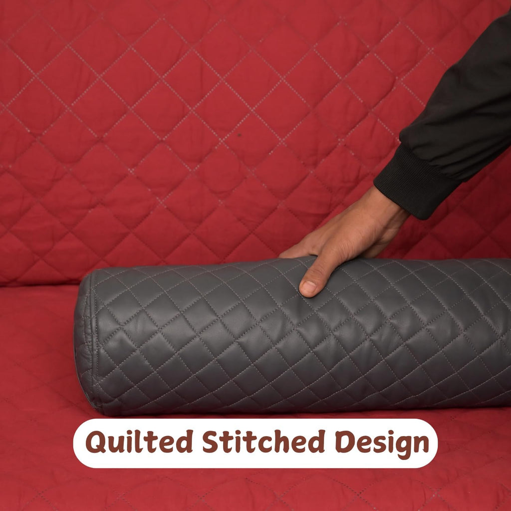 Neck Roll Pillow Cushion Cover, 22x5 Inch Full Moon Round Bolster Pillow Case, Cylinder Soft Lambskin Leather Pillowcase for Head, Spine & Neck Support During Sleep - Quilted Charcoal Grey Pack of 2