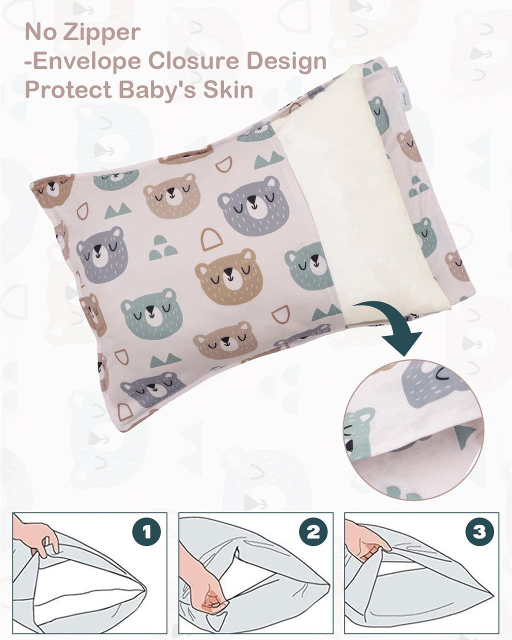 ALVABABY Toddler Pillowcases Stretchy Soft Kids Pillow Cover 2 Pack Fit 13"x 18" or 12"x16" Envelope for Girl Boy Sleepy Travel 2TPE26A