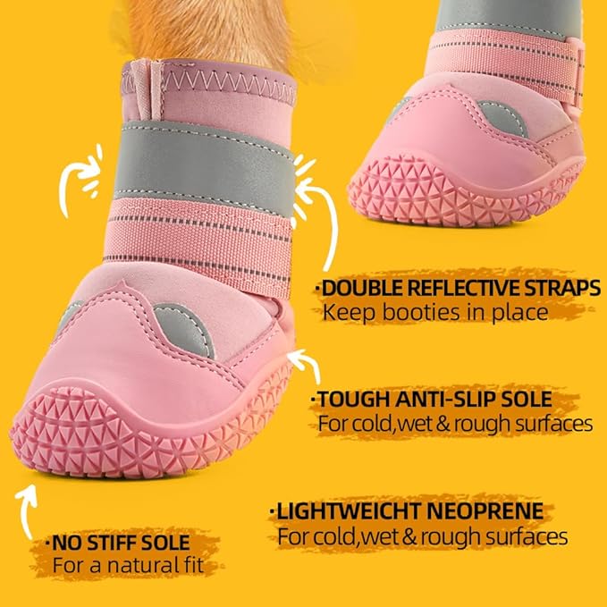 Dog Shoes for Large Dogs, Medium Dog Boots & Paw Protectors for Hardwood Floors, Outdoor Dog Booties for Hot Pavement Winter Snow Hiking, Waterproof Dog Shoes with Reflective Strips Size 8