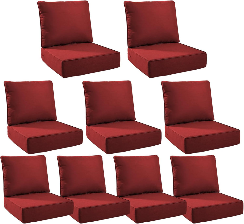 6" Thick Outdoor Cushions 24x24x6, 9-Set Deep Seat Patio Cushions with Removable Cover, Waterproof & Fade Resistant Replacement for Wicker Chair, Loveseat, Sofa - Red
