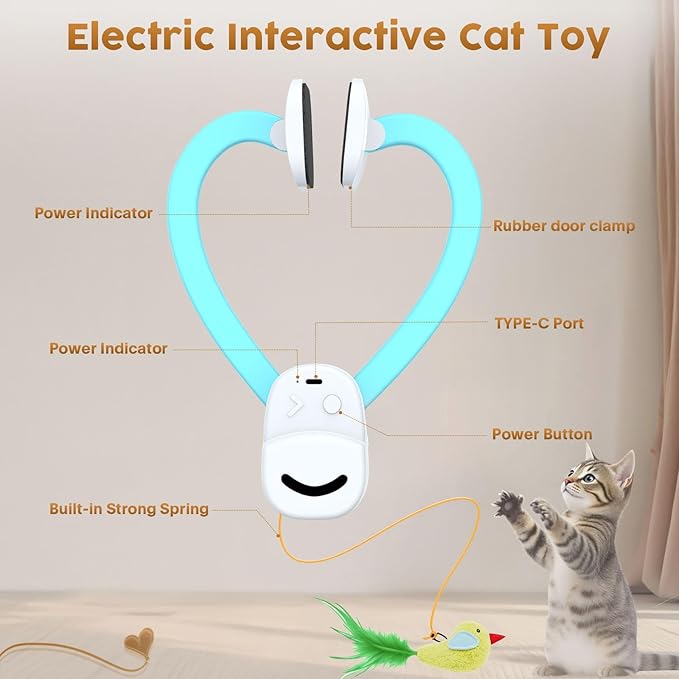 Interactive Cat Toys for Indoor Cats: Automatic Flying Bird Feather Wand Chase Exercise Enrichment Stimulation, USB Rechargeable Durable Safe Hanging Toy for Bored Kittens Adult Multi Cat Households