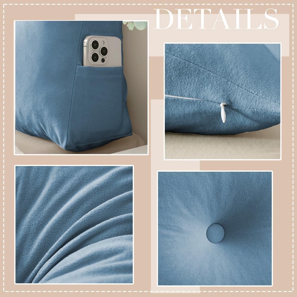 Triangular Wedge Headboard Pillows Twin Headboard Pillow for Colleage Dorm Long Backrest Positioning Support for Sleeping Reading Backrest Pillow with Side Pockets Decorative Pillow