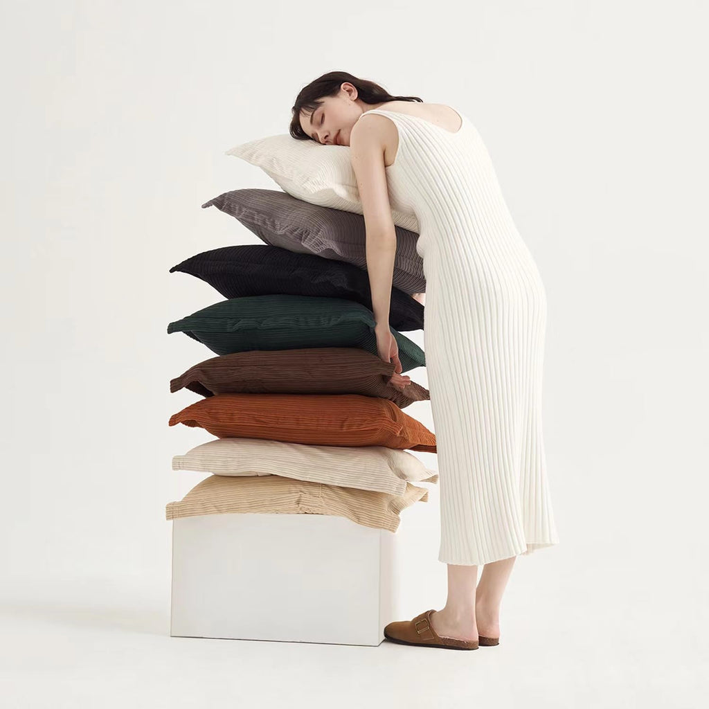 24x24 Inch Large Throw Pillow Covers - Set of 3, Soft Corduroy Decorative Pillow Cases, Perfect for Living Room, Bedroom,Sofa, Lounge & Home Accent（Jet Black,Pure White & Grey）