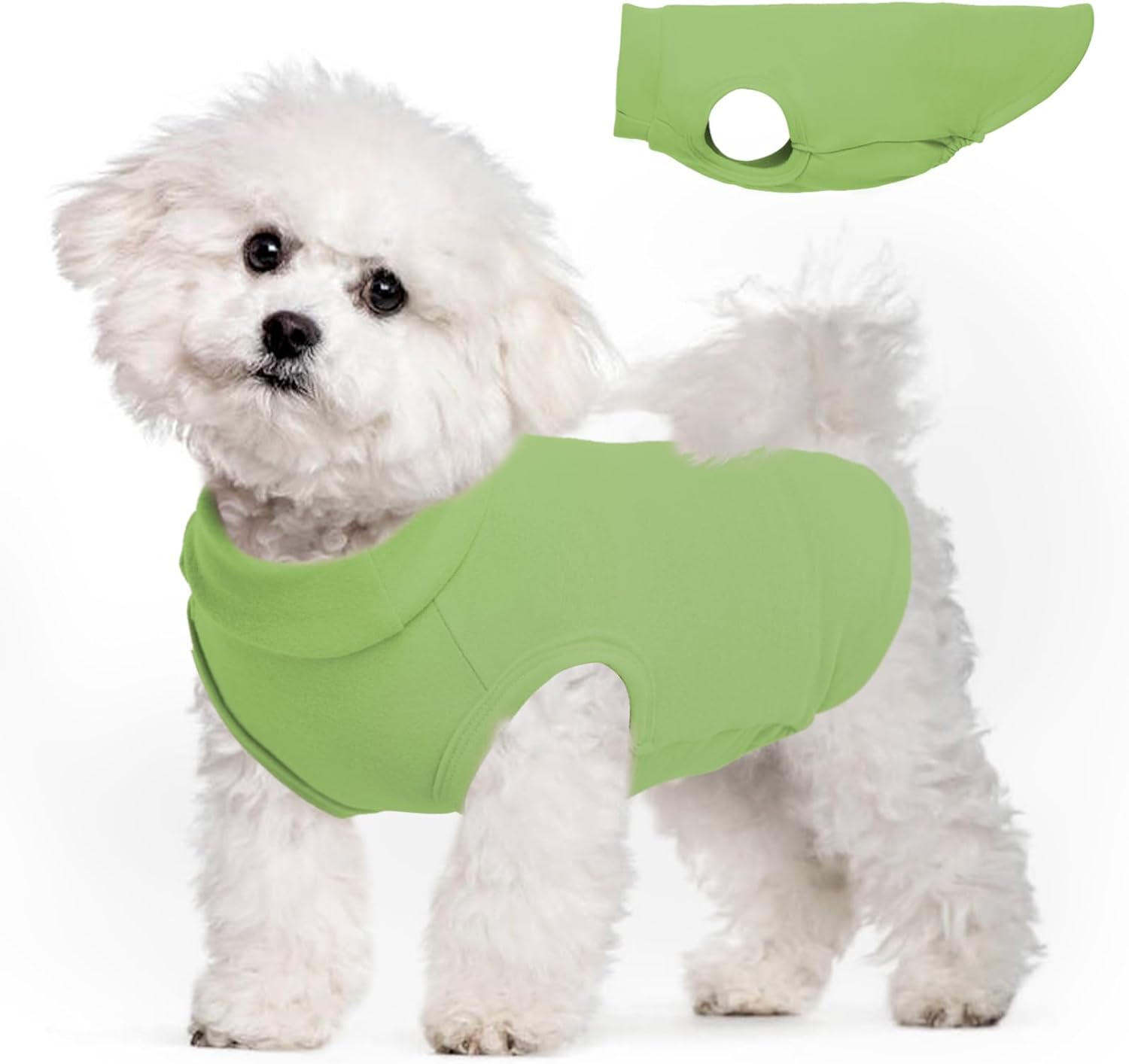 Dog Sweater Fleece Vest - Green, M - Pullover Warm Jacket | Stretchable Small Dogs Sweatshirt, Lightweight Winter Sweater,Shih Tzu,Birthday Pet Outfit