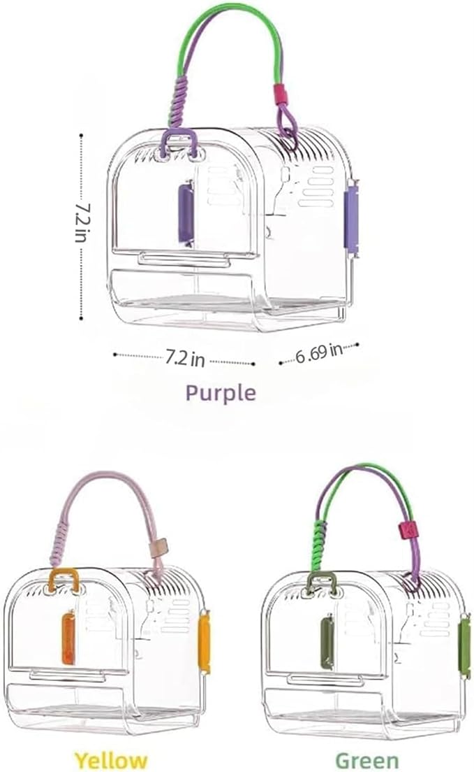 Small Bird Travel Cage Carrier,Portable Plastic Bird Cages,Portable Bird Carrier with Clear Acrylic Design, Travel Cage with Cover, Indoor Outdoor Use (Purple)