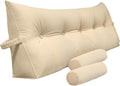 Triangular Reading Bed Rest Pillow Large Bolster Cushion Headboard Backrest Wedge Pillow with Two Detachable Roll Pillows for Neck & Lumbar Support (Beige, Queen: 59 x 8 x 20 inches)