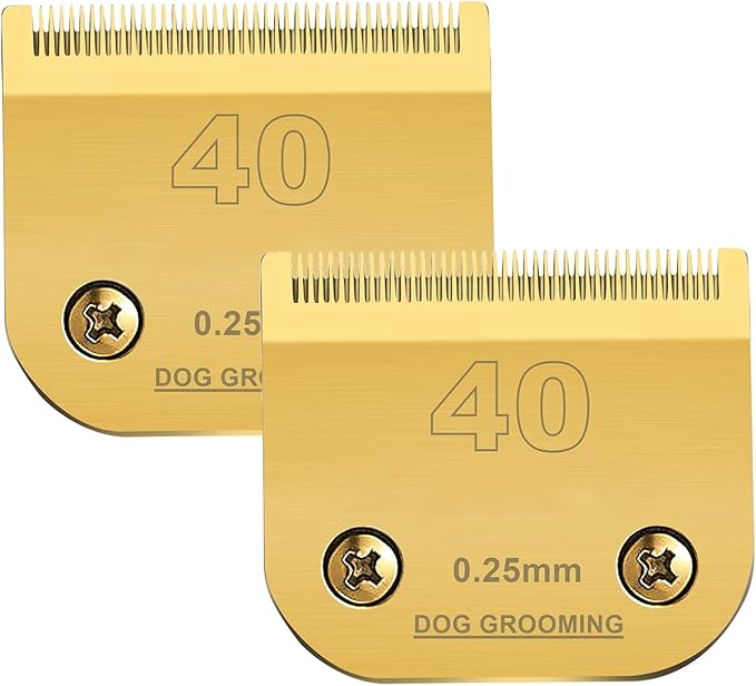 2 Packs #40 Clipper Blade Dog Grooming Compatible with Andis Clippers Carbon Infused Steel Detachable Ceramic Sharp Edge Also Compatible with Wahl/Oster Dog Clippers 1/100" 0.25mm Cut Length(Gold)