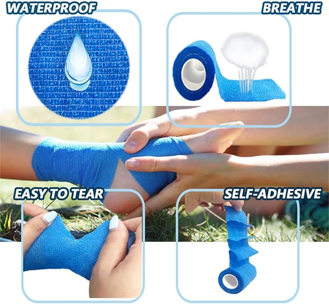 24 Pack Self Adherent Cohesive Bandage Wrap 2" x 5 Yards First Aid Tape, Vet Wrap for Dogs Non Woven Rolls Elastic Self Adhesive Tape for Sports, Wrist and Ankle Sprains (Flesh)