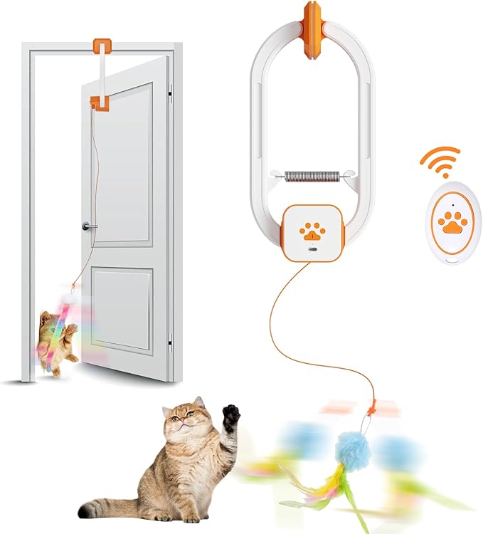 Interactive Cat Toy, Flapping Bird & Rotating Feather Teaser for Indoor Cats, Hanging Doorway Cat Toys with Fishing Pole for Exercise, Boredom Relief & Fun Games